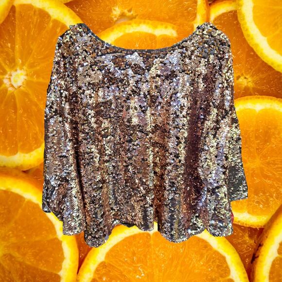 Bold Elements Bronze Sequin Scoop Neck Blouse Size 2XL - Picture 6 of 7